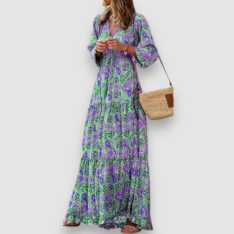 Ruby Bohemian Maxi Dress with Paisley Pattern